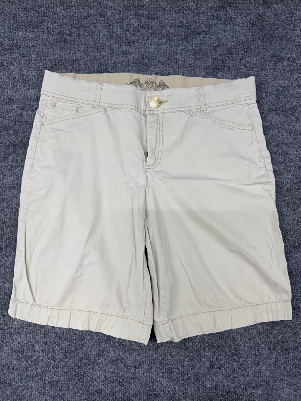 Women's Beige Bermuda Shorts with Button Waist